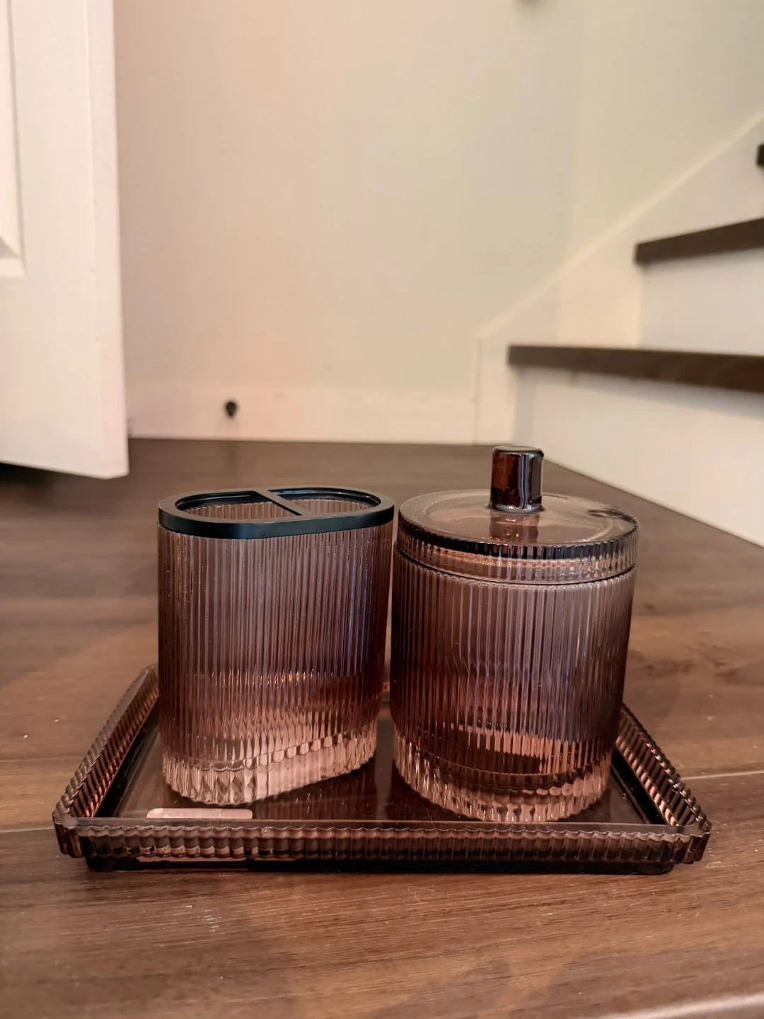 Ribbed Glass Bathroom Accessory Set