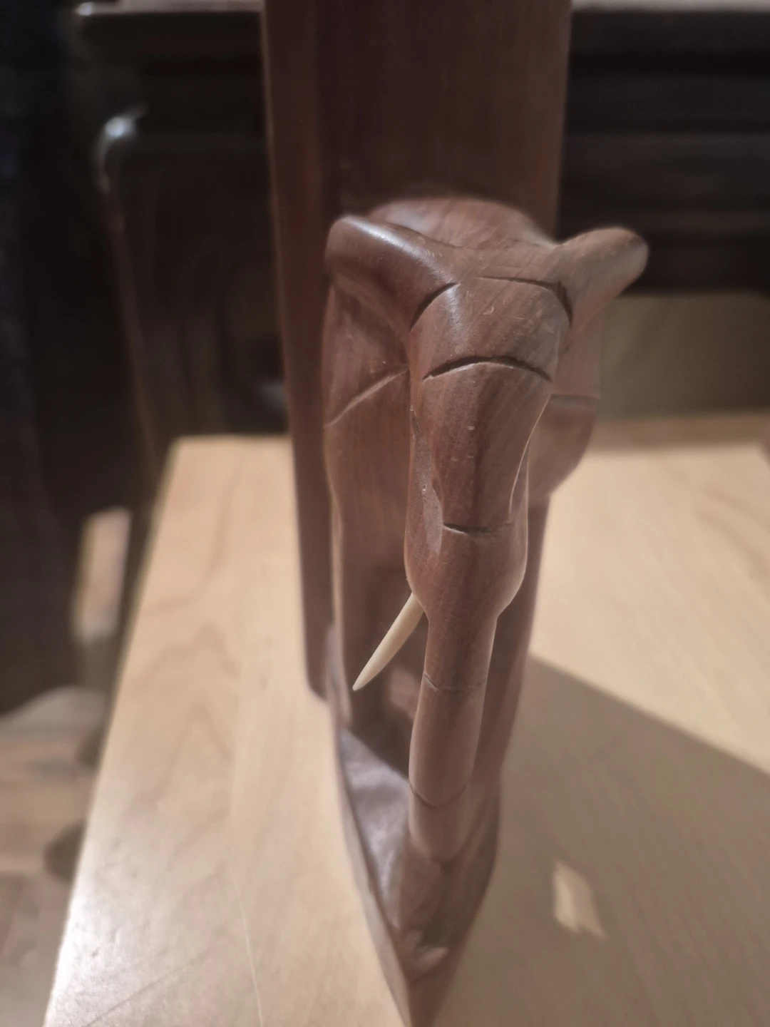 Hand-Carved Wooden Elephant Bookend - photo 2
