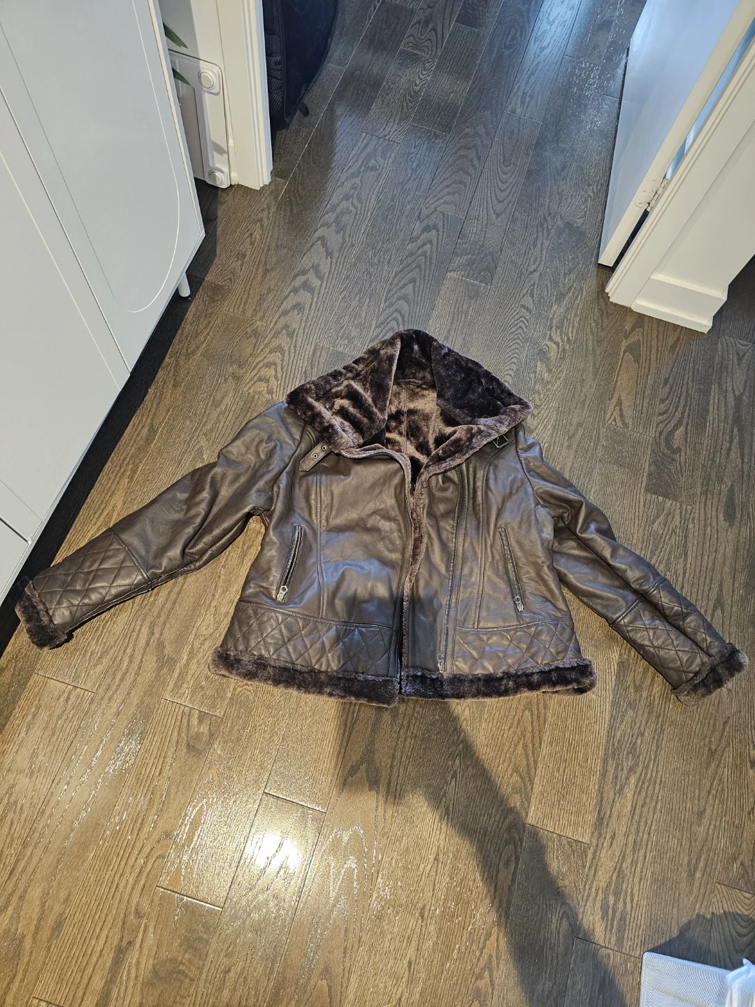 Brown genuine Leather Jacket with Fur Lining - photo 4