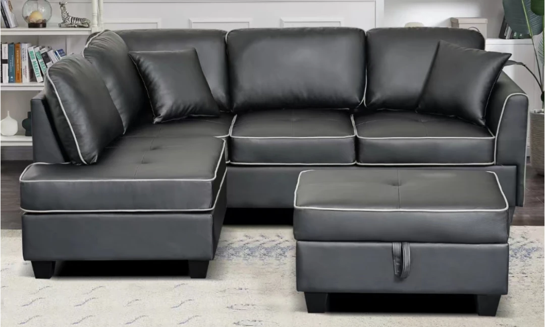 Modern Grey Sectional Sofa with Storage Ottoman