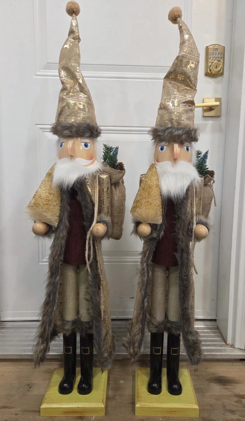 Two Gold Christmas Santa Nutcracker Figurines