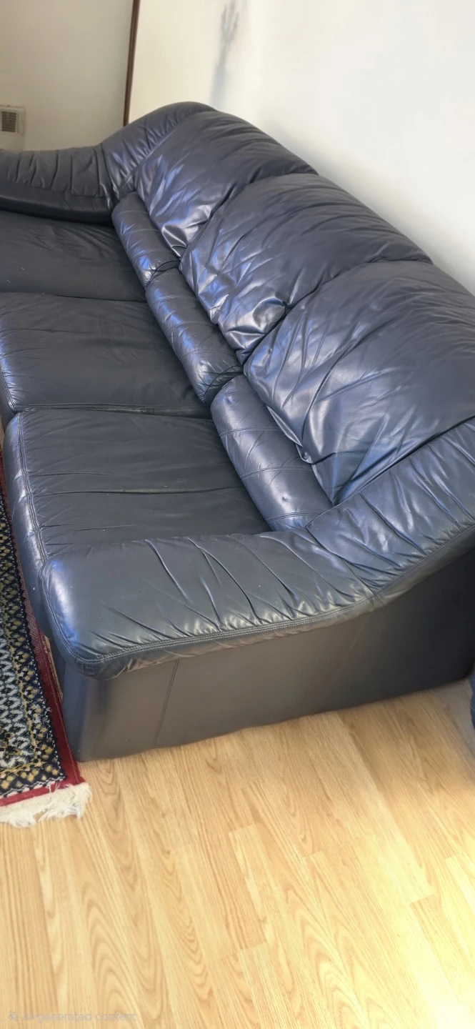 Dark blue/green mix Leather 3 seater Sofa - photo 2
