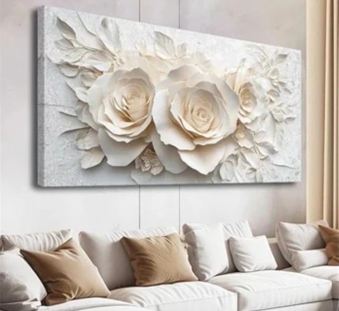 3D White Rose Wall Art Canvas