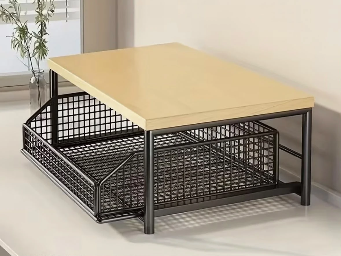 Countertop Organizer Shelf with Sliding Basket
