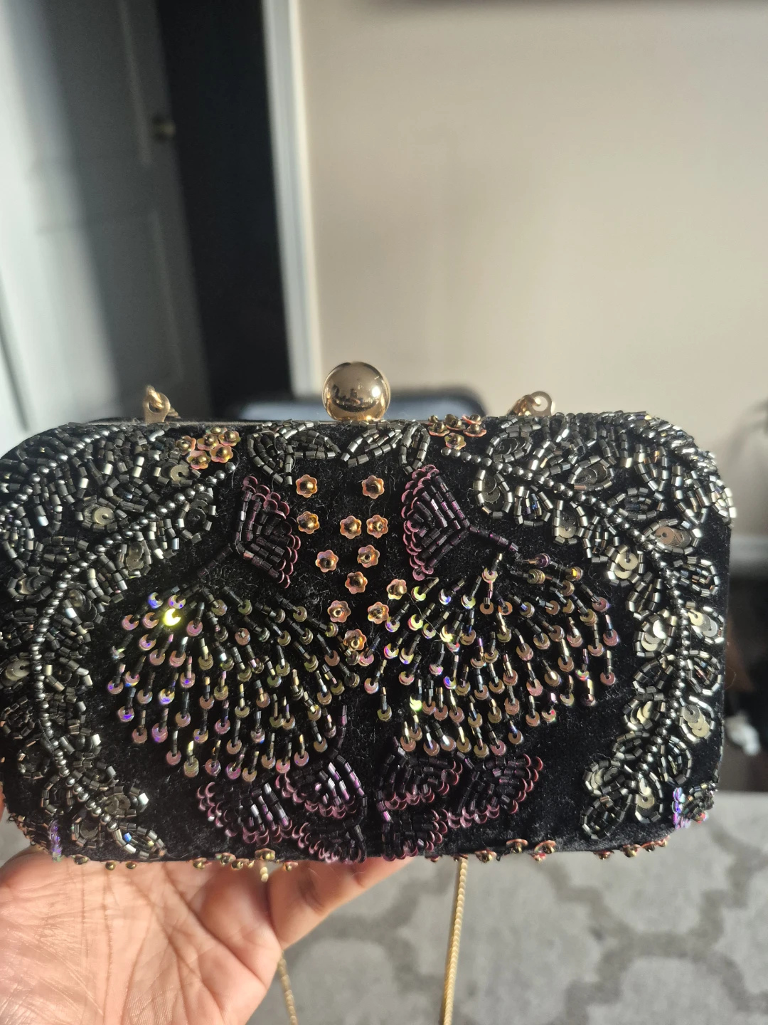 Beaded Black Velvet Clutch Bag - photo 3