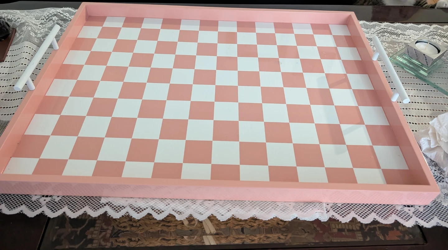 Beautiful Pink and White Checkered  large Serving Tray - photo 3