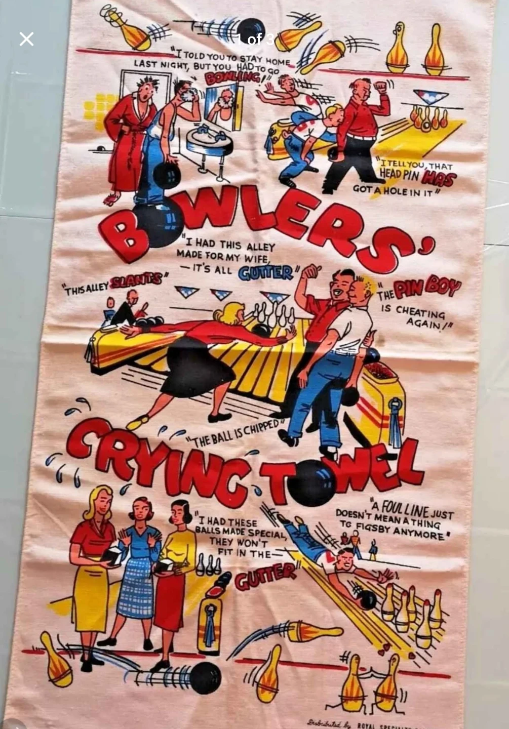 Vintage  Bowlers' Crying Towel Vintage Funny Cartoons