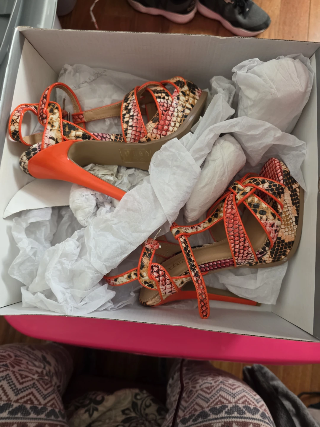 ShoeDazzle Elia Snakeskin Print Heels