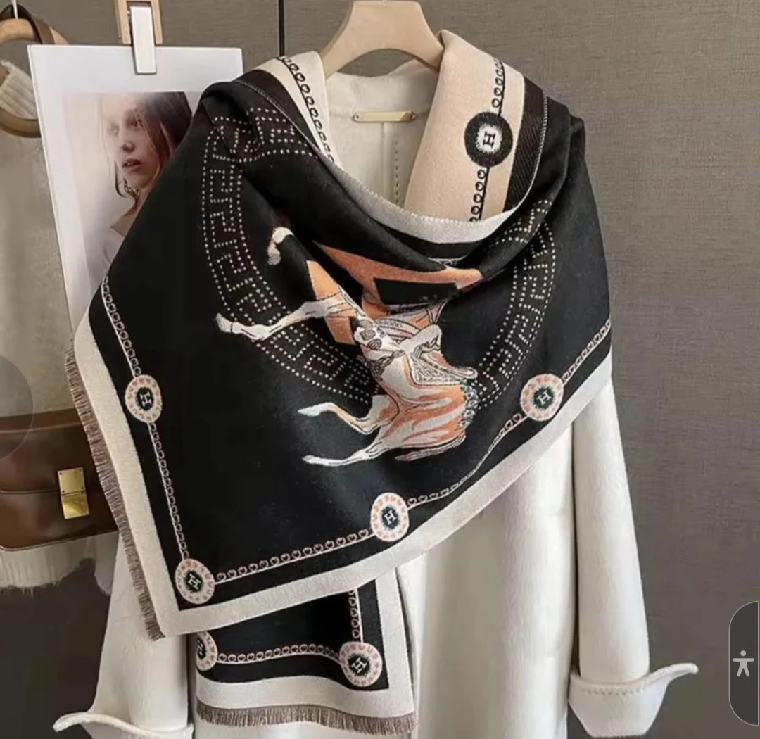 Black and Cream Horse Print Scarf - photo 3