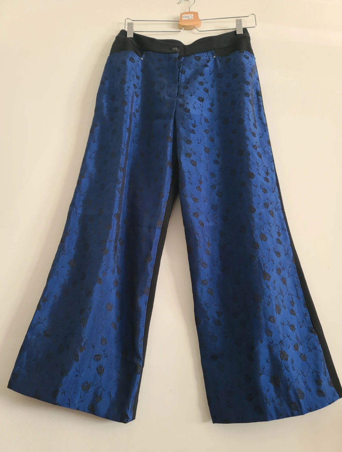 NWT Taiwanese Designer Royal Blue Jacquard Wide Leg Pants Size 6