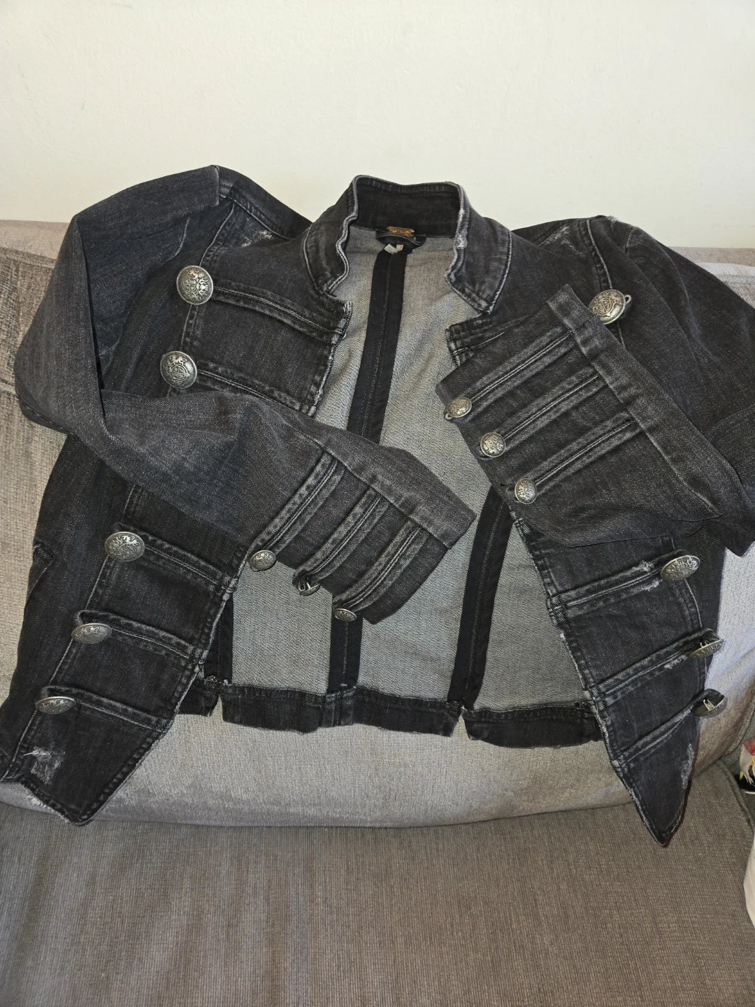 Denim Free People black military-style denim jacket - photo 2
