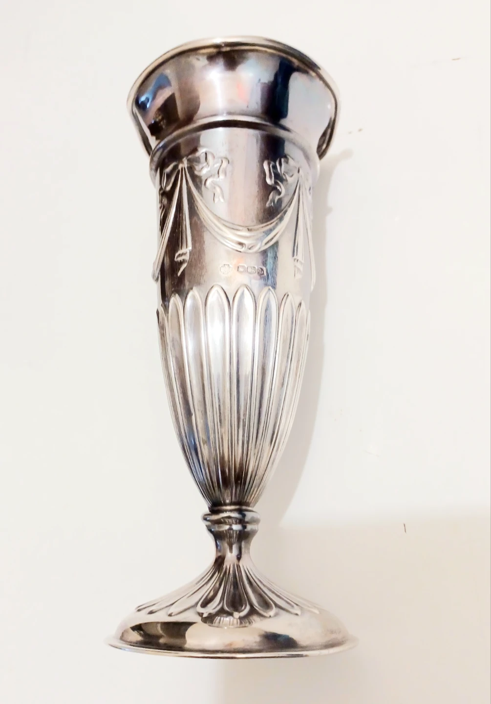 Unique Antique Sterling Silver Rare Trumpet Vase