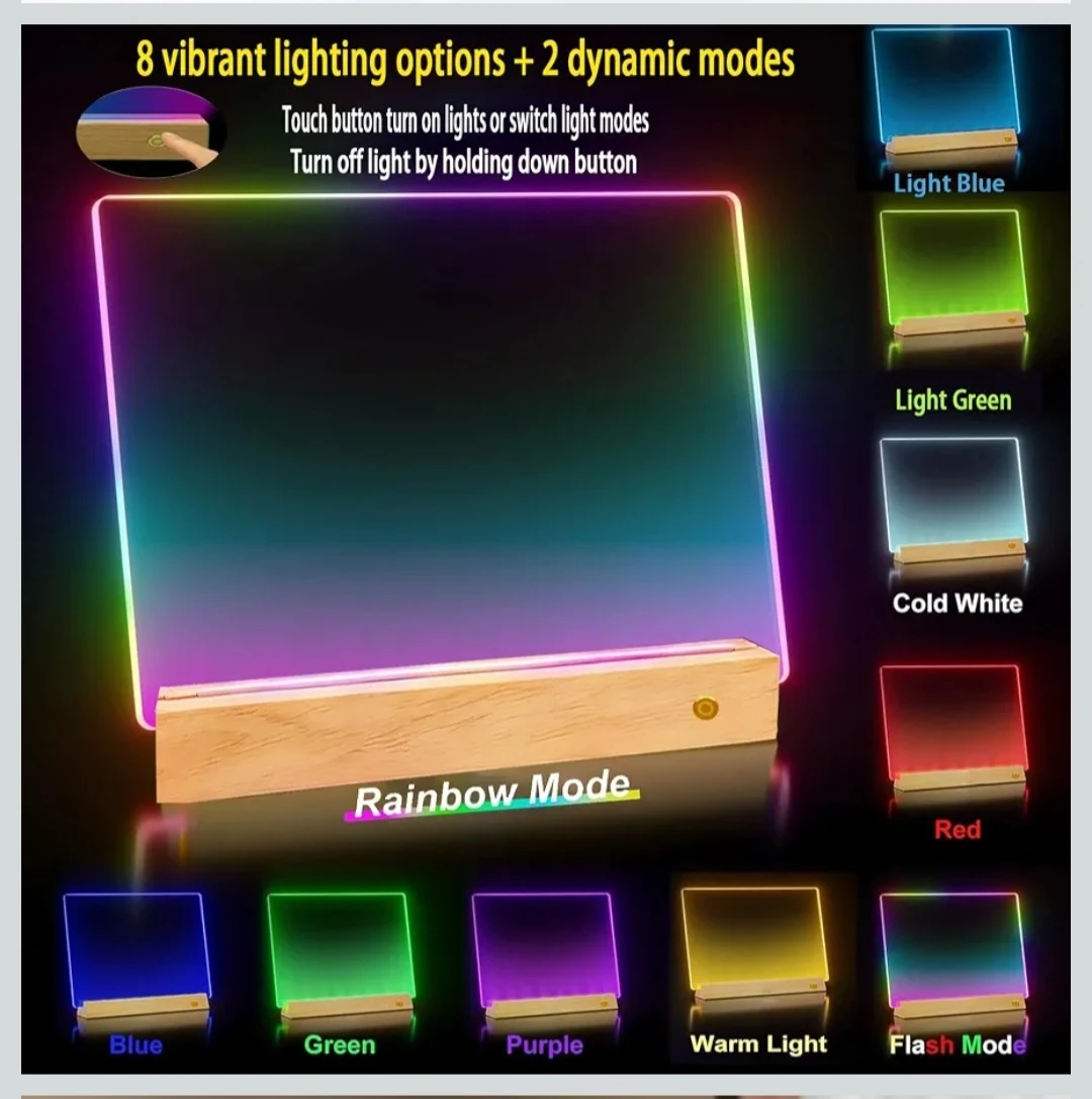 Rechargeable LED Dry Erase Note Board with Wooden Base...New