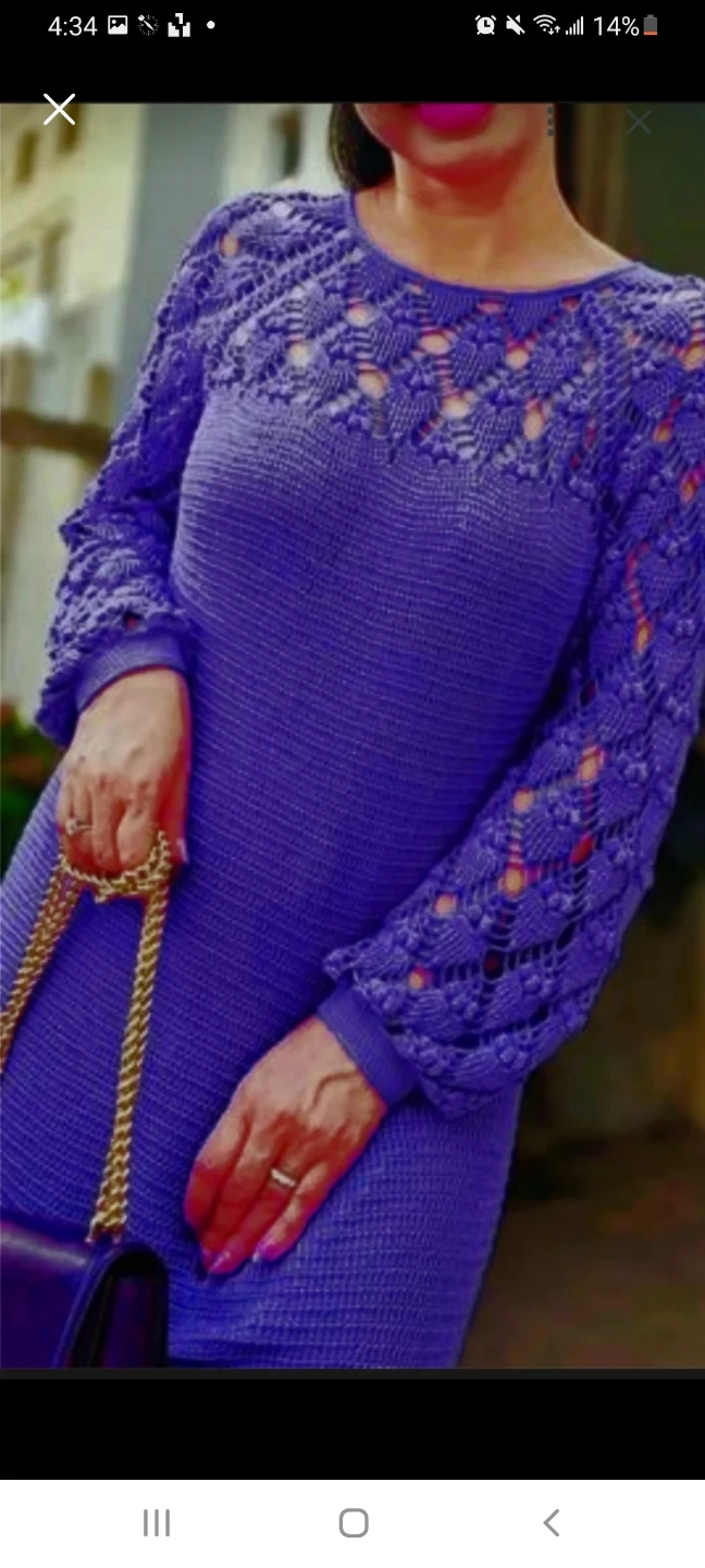 Purple Crocheted Long Sleeve Dress