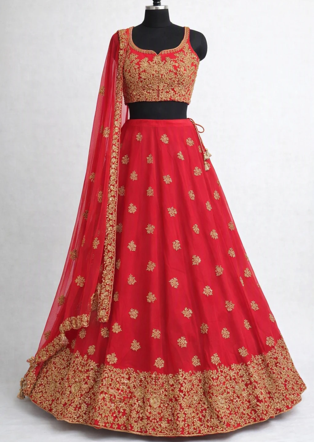Red Lehenga Choli with Gold Embroidery
