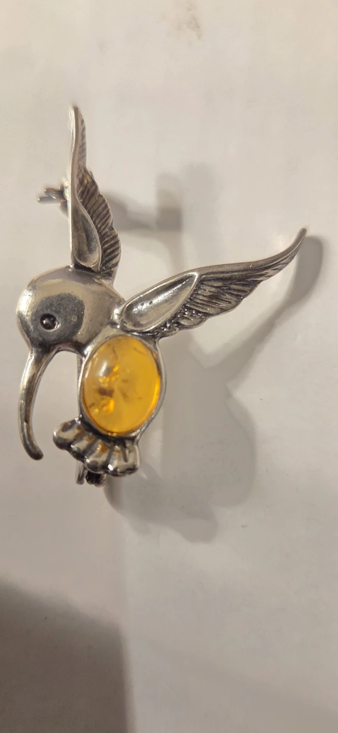 Sterling silverHummingbird Amber  Brooch