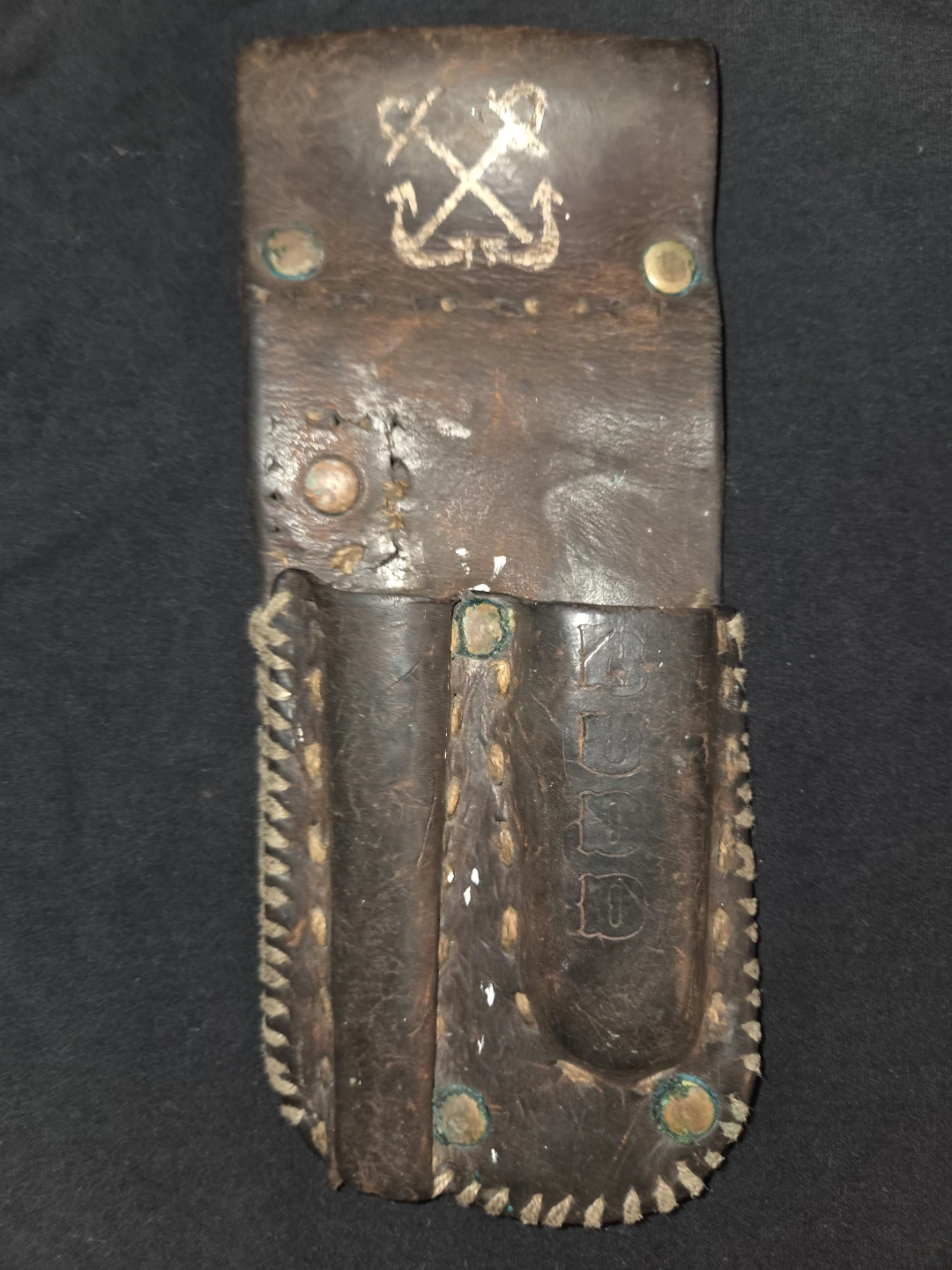 Handmade Leather Knife & Pen Belt Sheath w/ The Name 'BUDD'