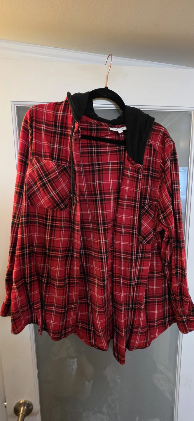 mySTYLE Red Plaid Hooded Shirt - 1X