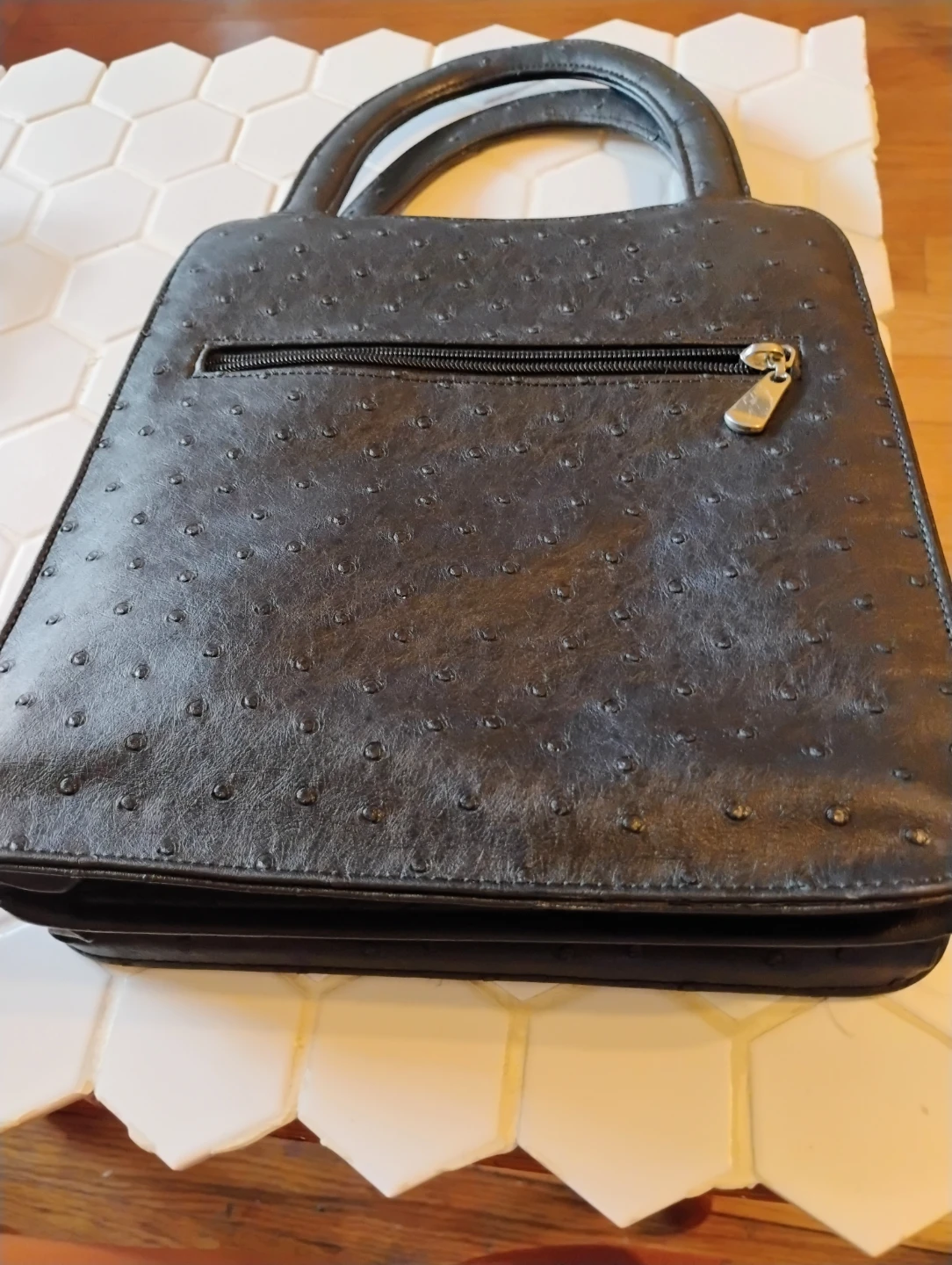 Milano Moda Black Ostrich-Embossed Handbag - photo 3
