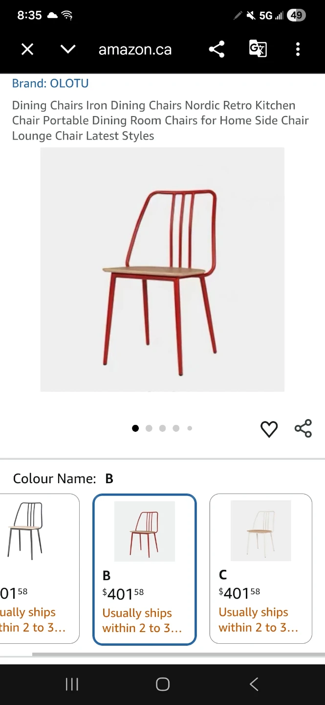 Red OLOTU Nordic Retro Dining Chair one only available