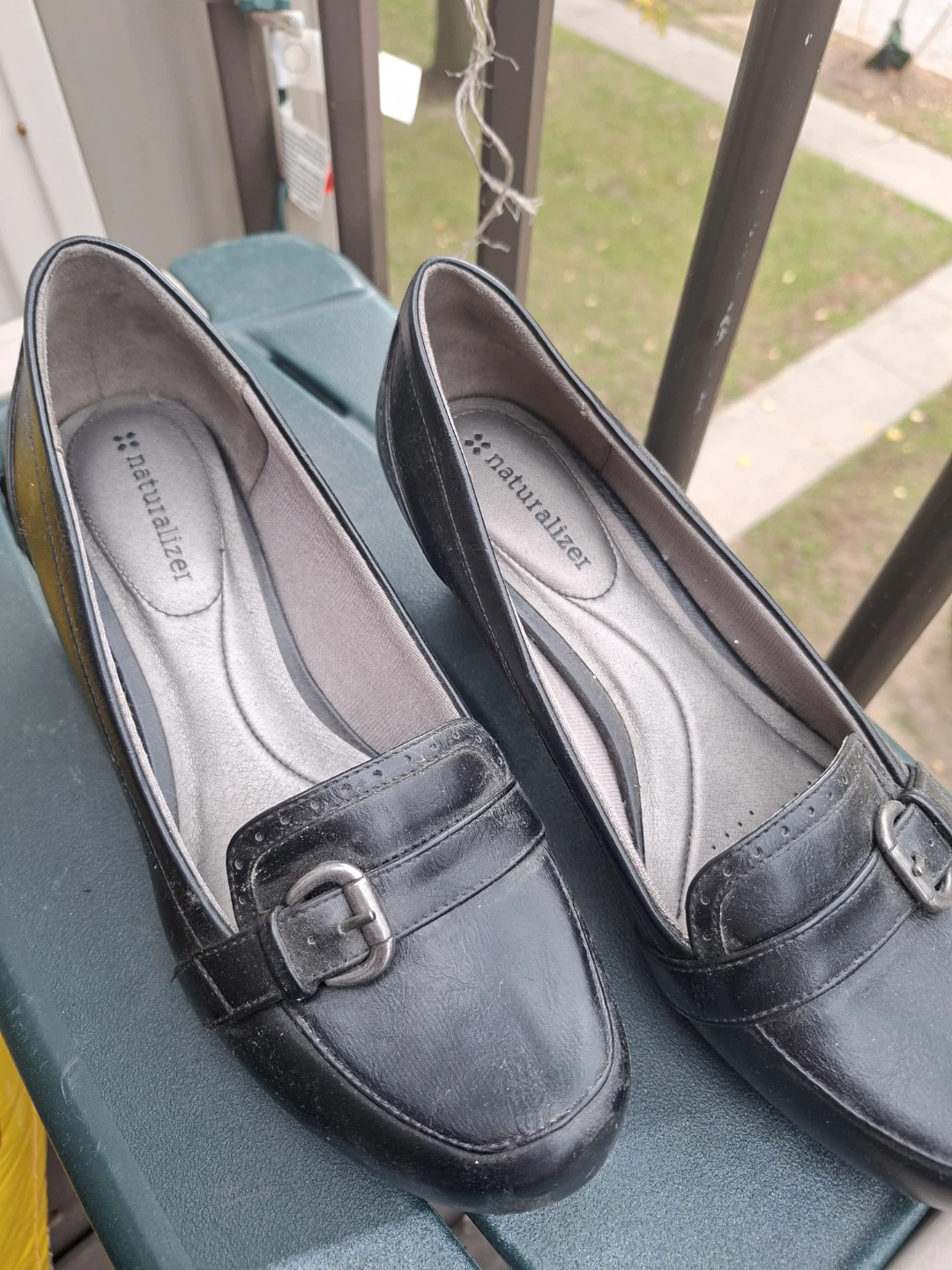 Naturalizer black loafers with block heels