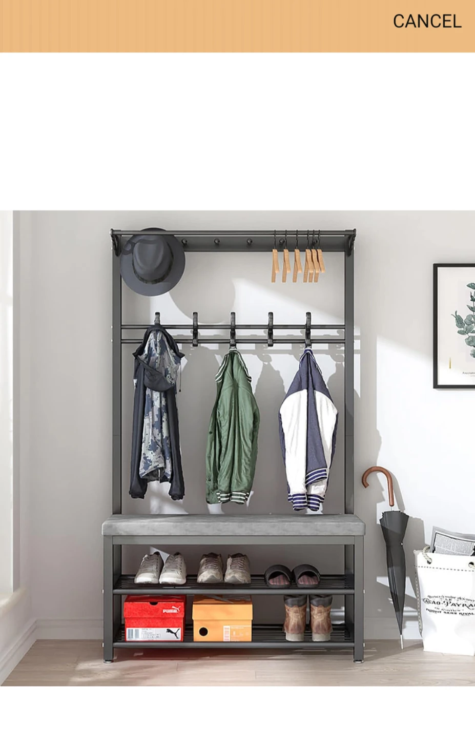 3 in 1 Entryway Bench with Coat Rack & Shoe Storage