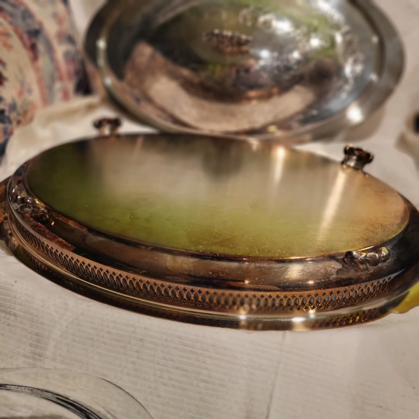 Oval Silver Plated Serving Dish with Glass Insert - photo 5