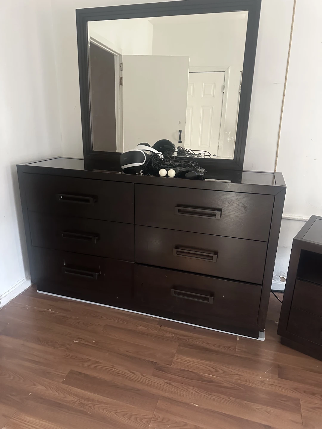 Black Wooden Dresser with Mirror and Nightstand - photo 2
