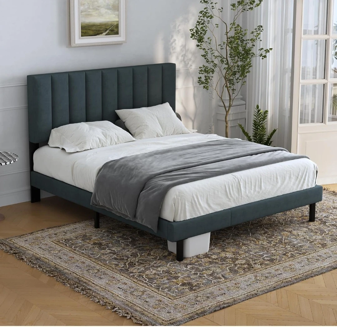 Lukace Upholstered Queen Bed Frame - Dark Green - photo 2
