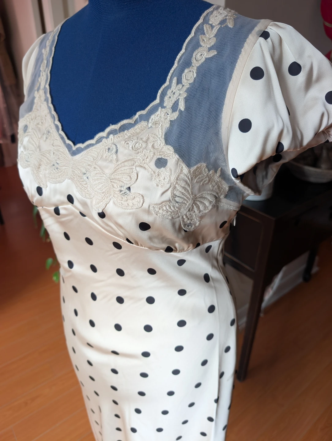 Cream and Black Polka Dot Midi Dress - photo 2