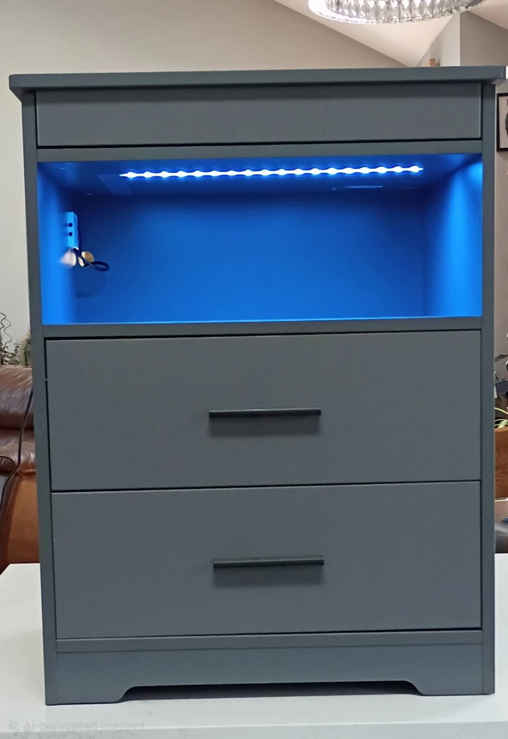 2 Gray Smart Nightstand with LED Lighting