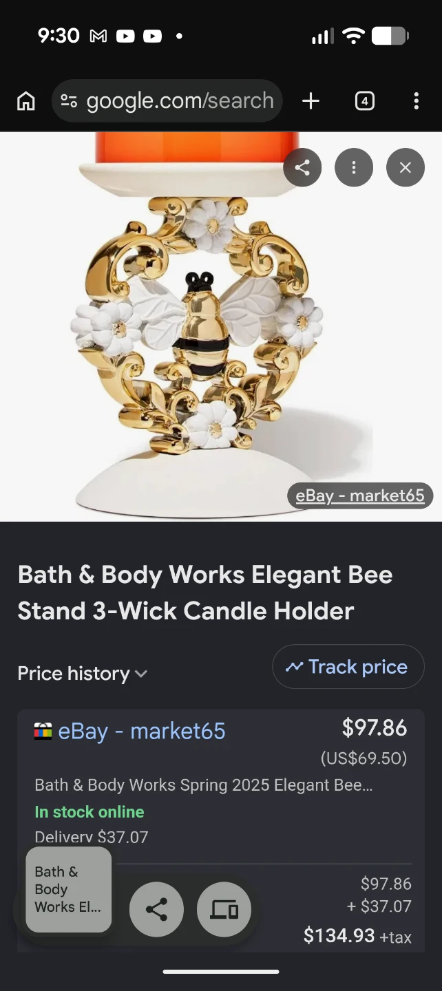 Candle Holder, Bath & Body Works Elegant Queen Bee Flower Gold - photo 3