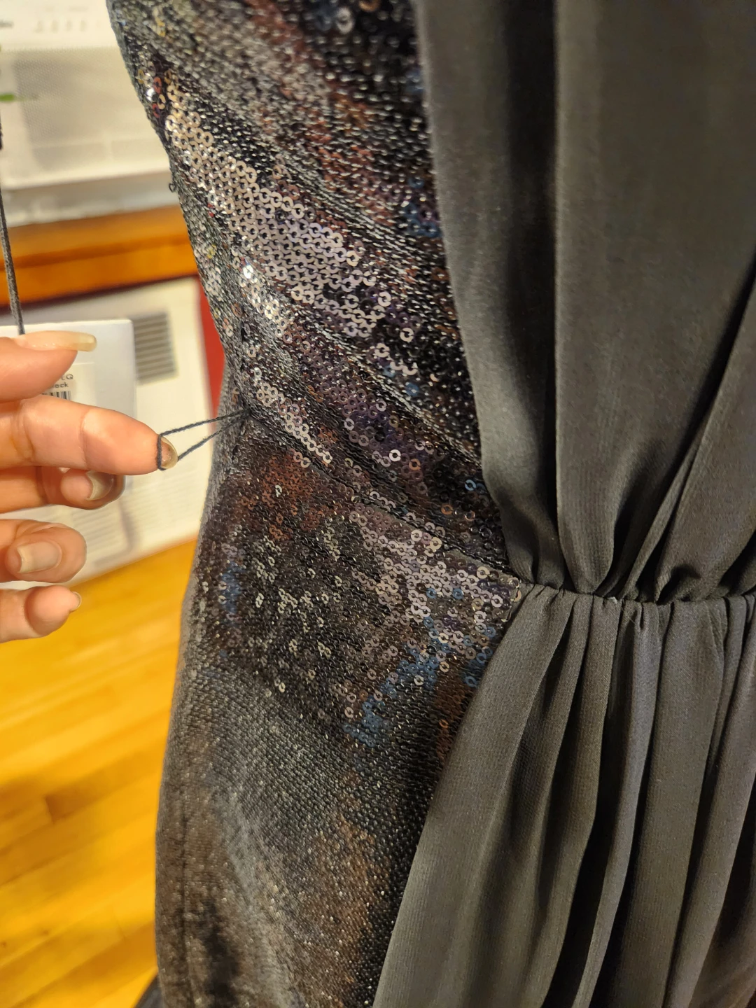 Calvin Klein NWT Black Sequin Chiffon Drape Cocktail Dress - photo 5