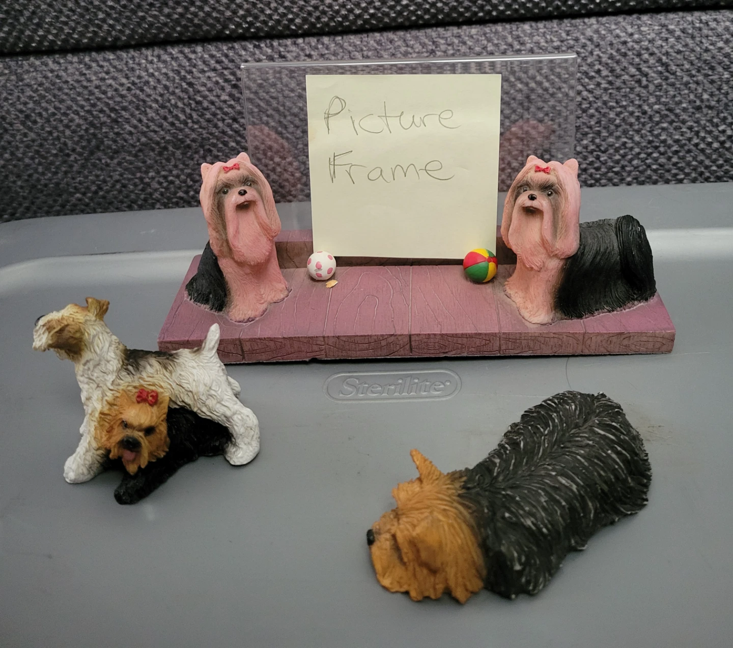 Yorkie Picture Frame amd statues (All for $5)