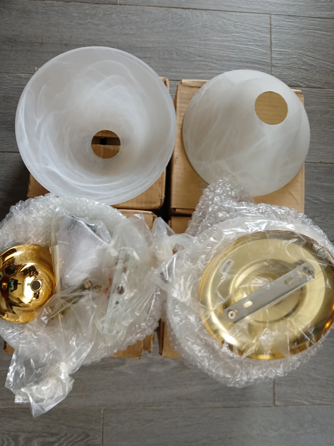 Set of 4 Brass and Alabaster Glass Light Fixtures.  4 for $35..