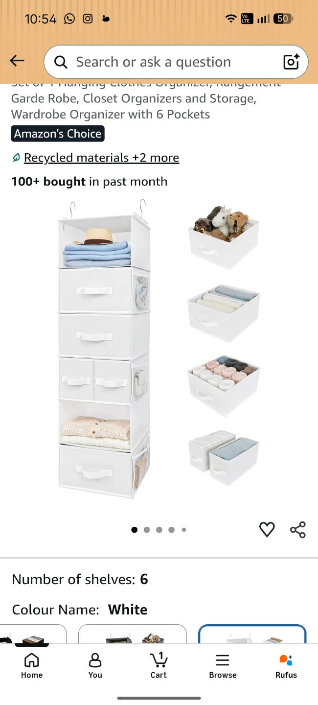 Hanging Closet Organizer with 6 Shelves - White