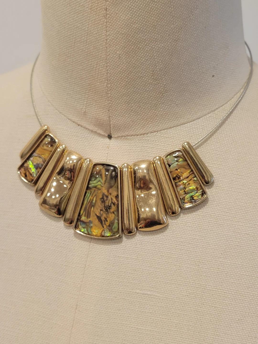 Gold-Tone Statement Necklace with Abalone Inlay