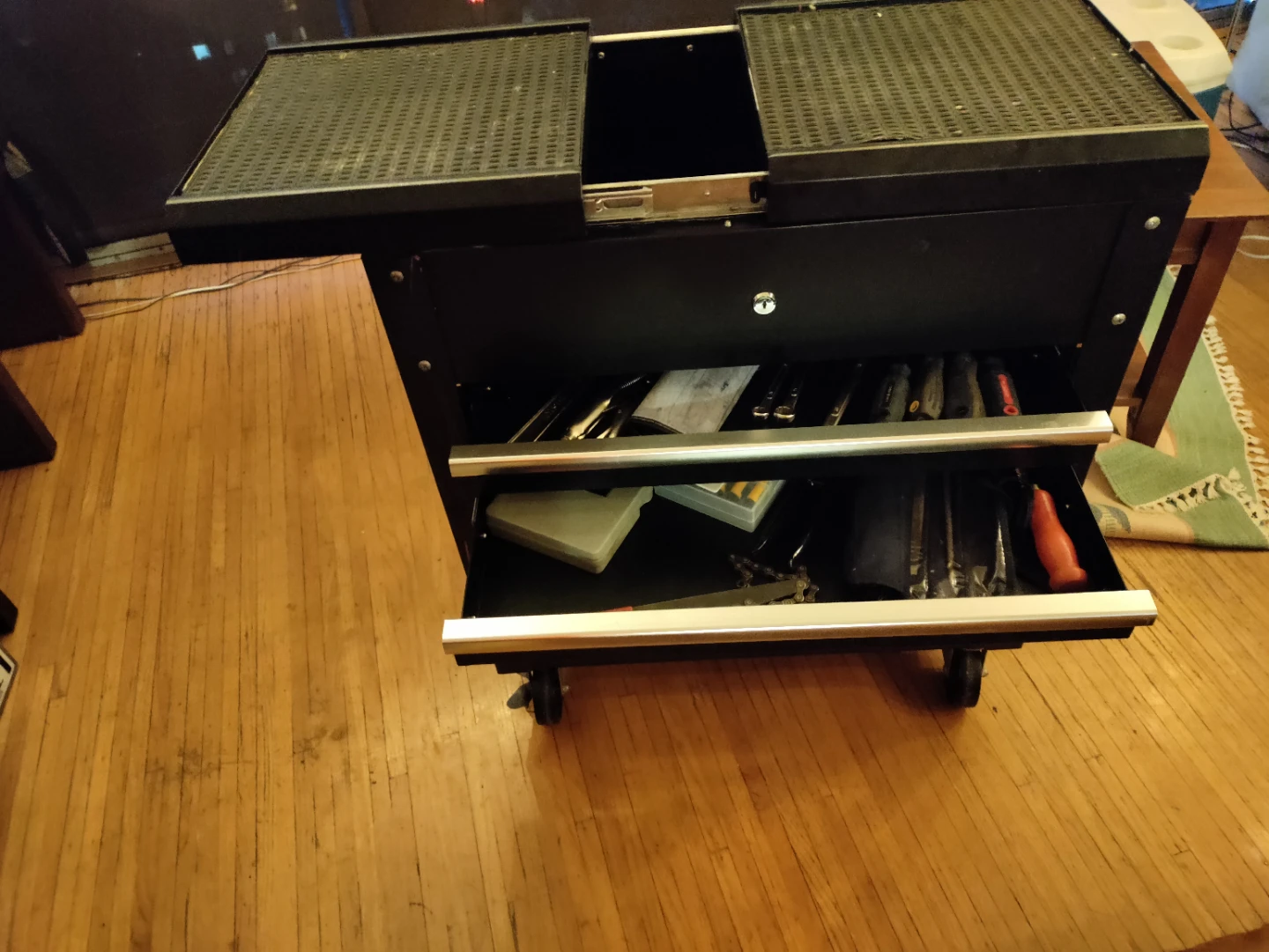 Black Rolling Tool Cart with Two Drawers - photo 2