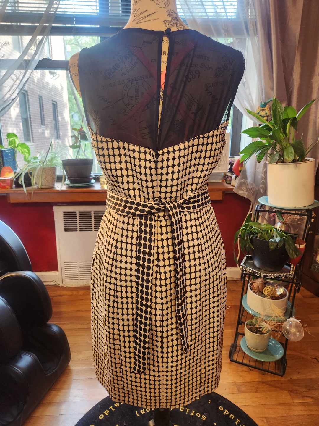Michael Kors Black White Polka Dot Sheer Yoke Belted Dress - photo 3
