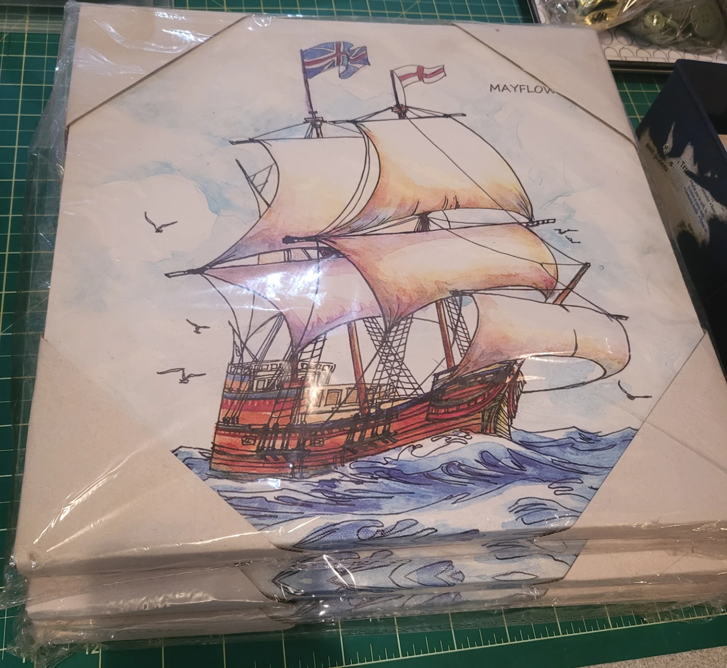 3 x Mayflower ship canvas wall art - 12" x 12"