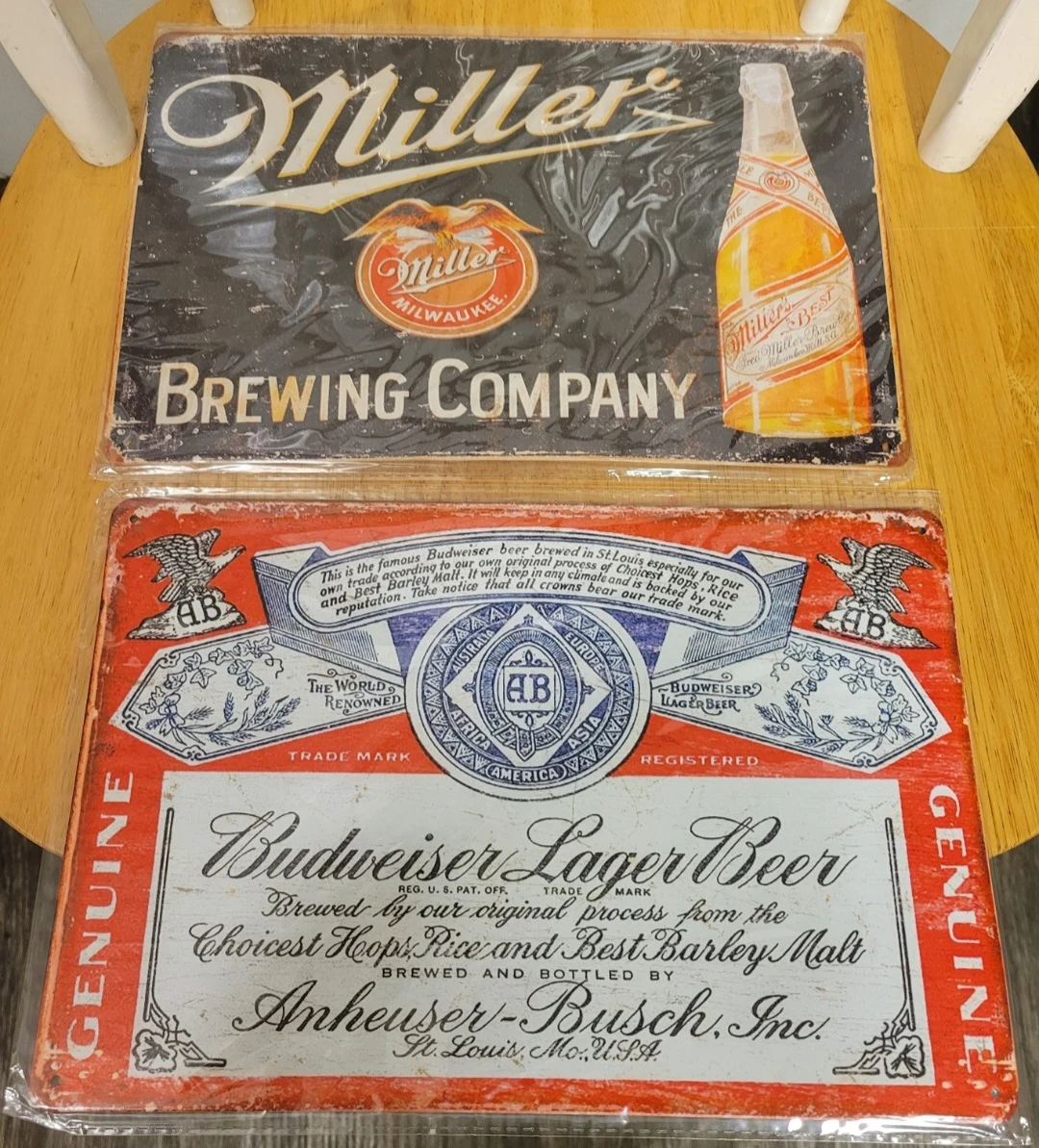 Miller Beer & Budweiser Beer metal sign 12x8 ( both for $15 )
