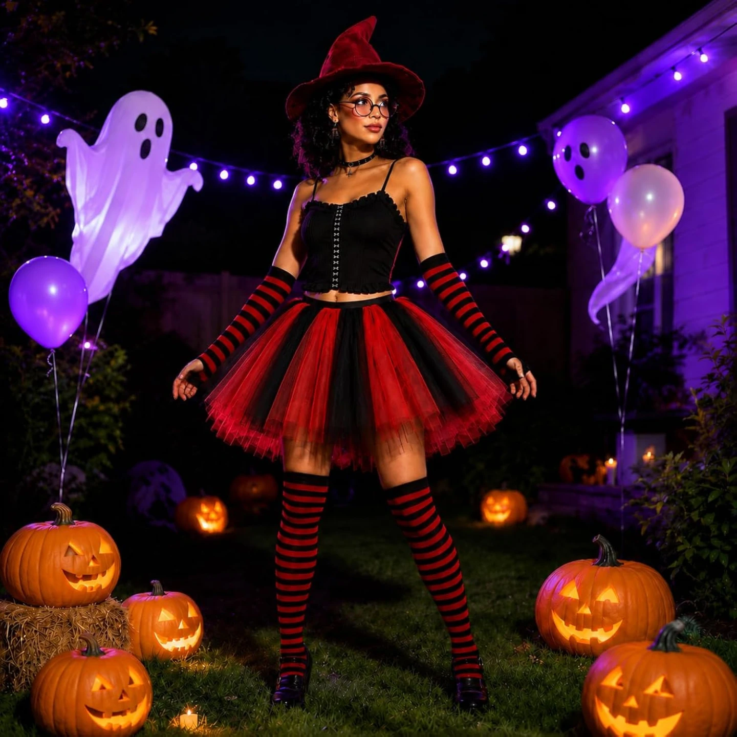 NEW 4Pc Red and Black Witch Halloween Costume  S-M - photo 2