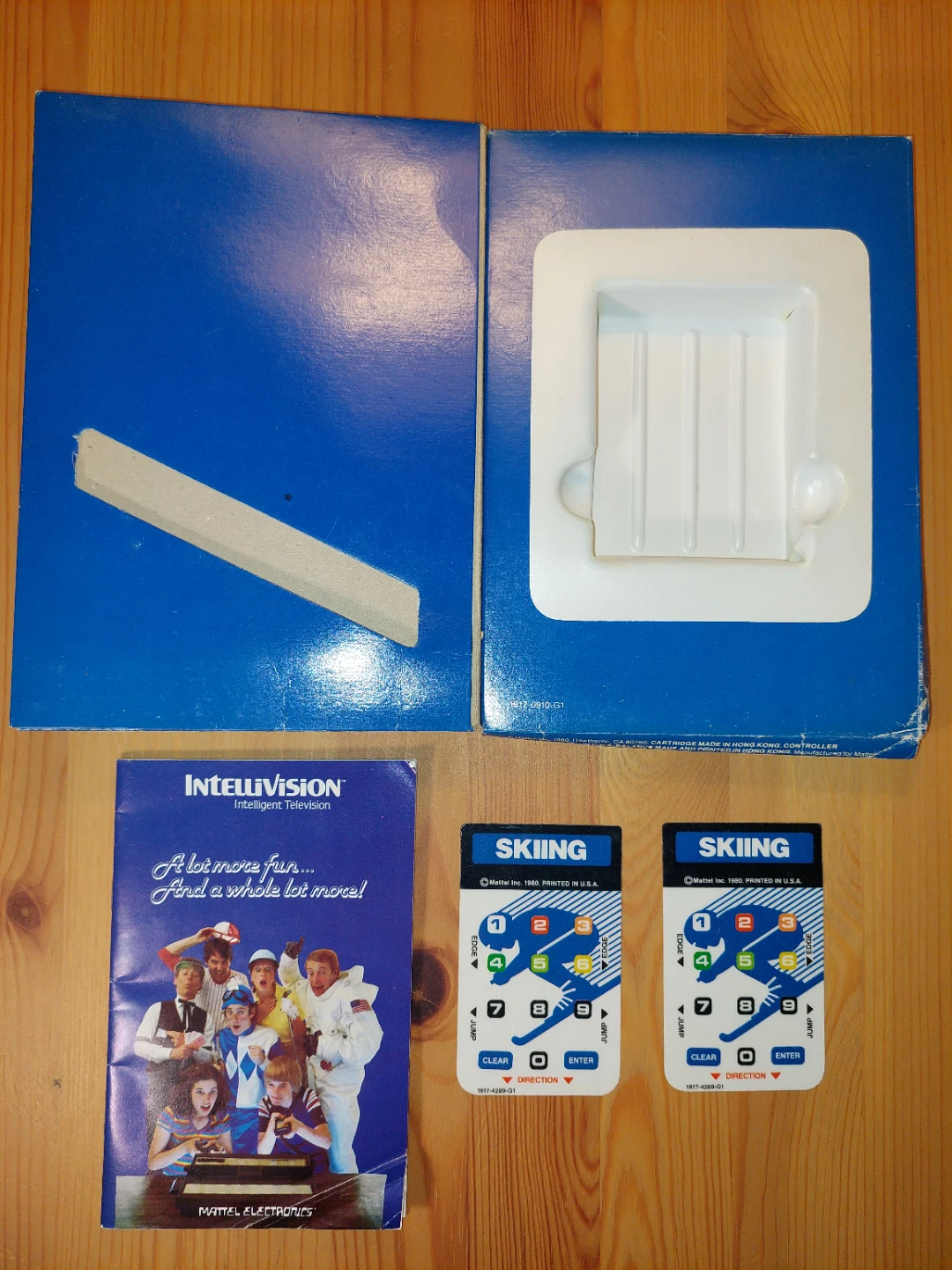 Intellivision Skiing game box and 2 controller overlays
