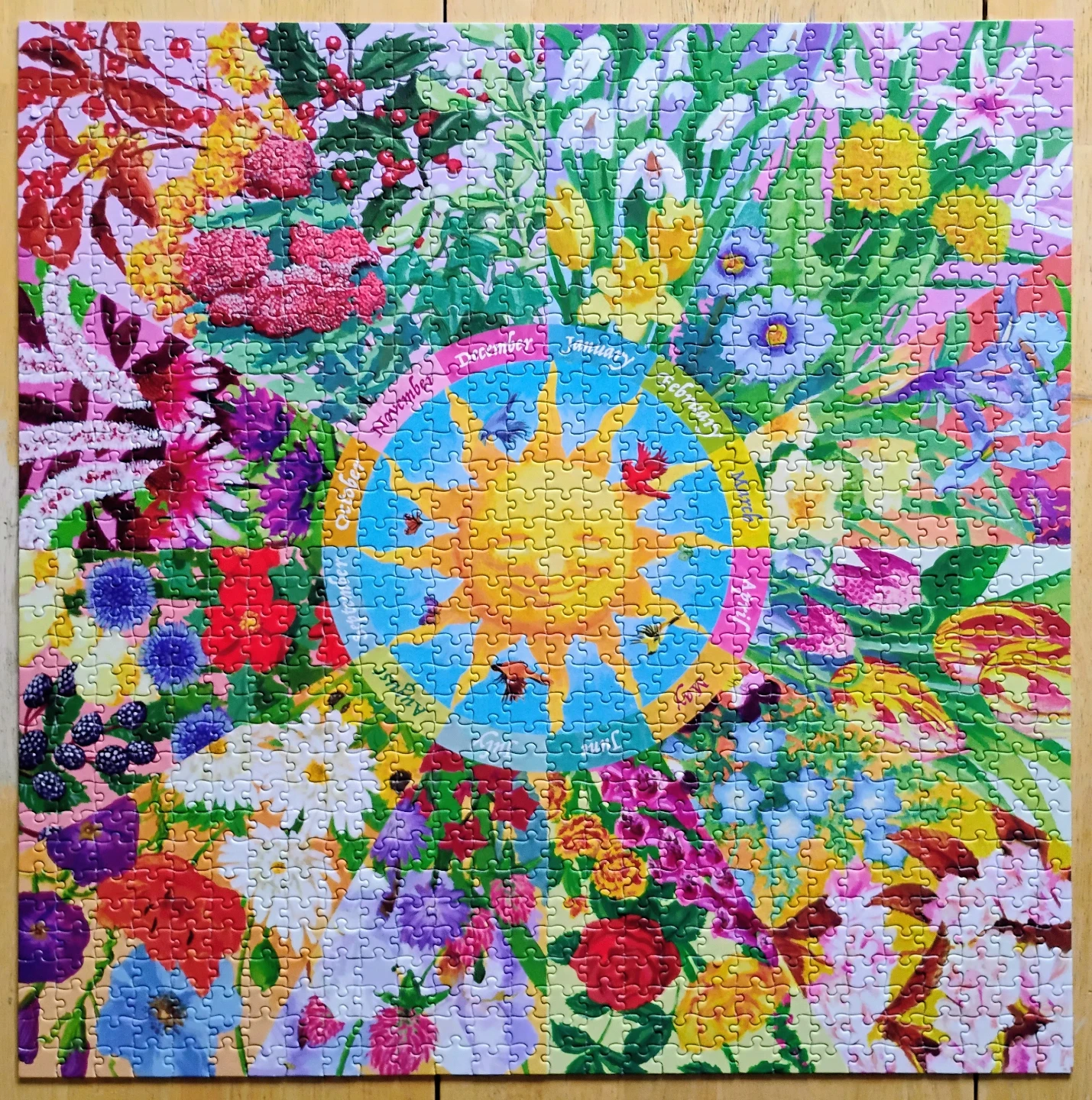 Vibrant Flower Calender Jigsaw Puzzle - eeBoo 1000