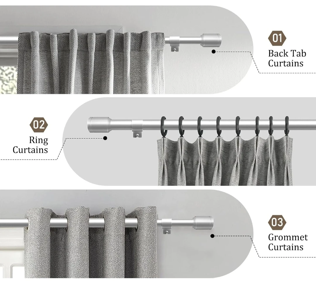 Silver Curtain Rods Adjustable 30"×120" Heavy Duty - photo 5