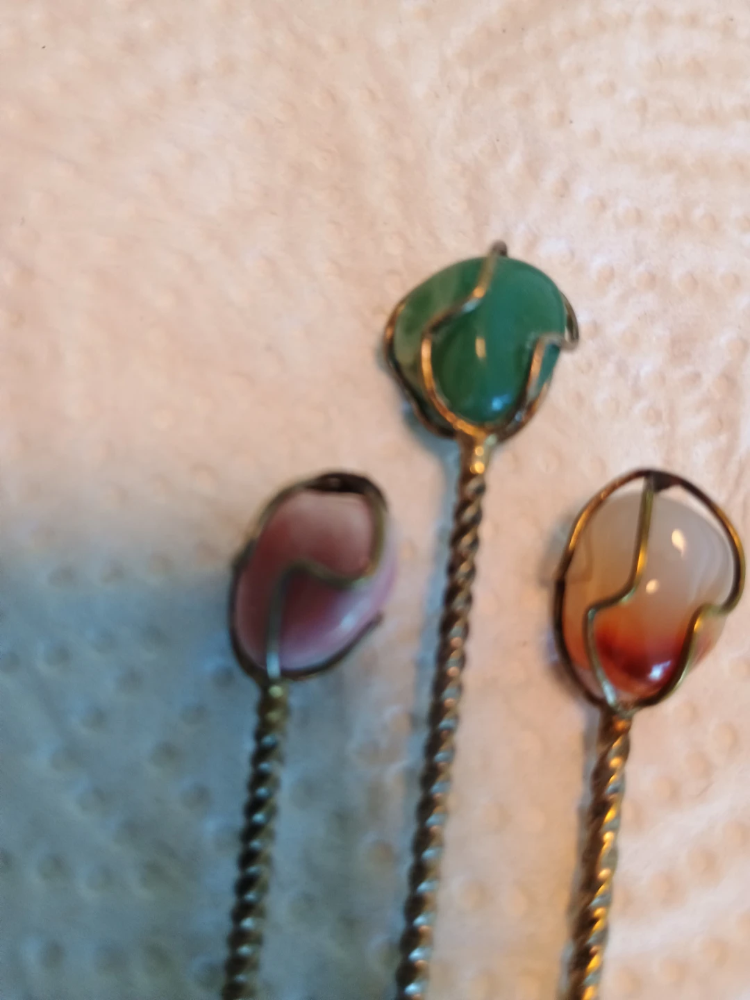 Set of 3 Vintage Stone-Topped Hors D'oeuvre Picks - photo 3