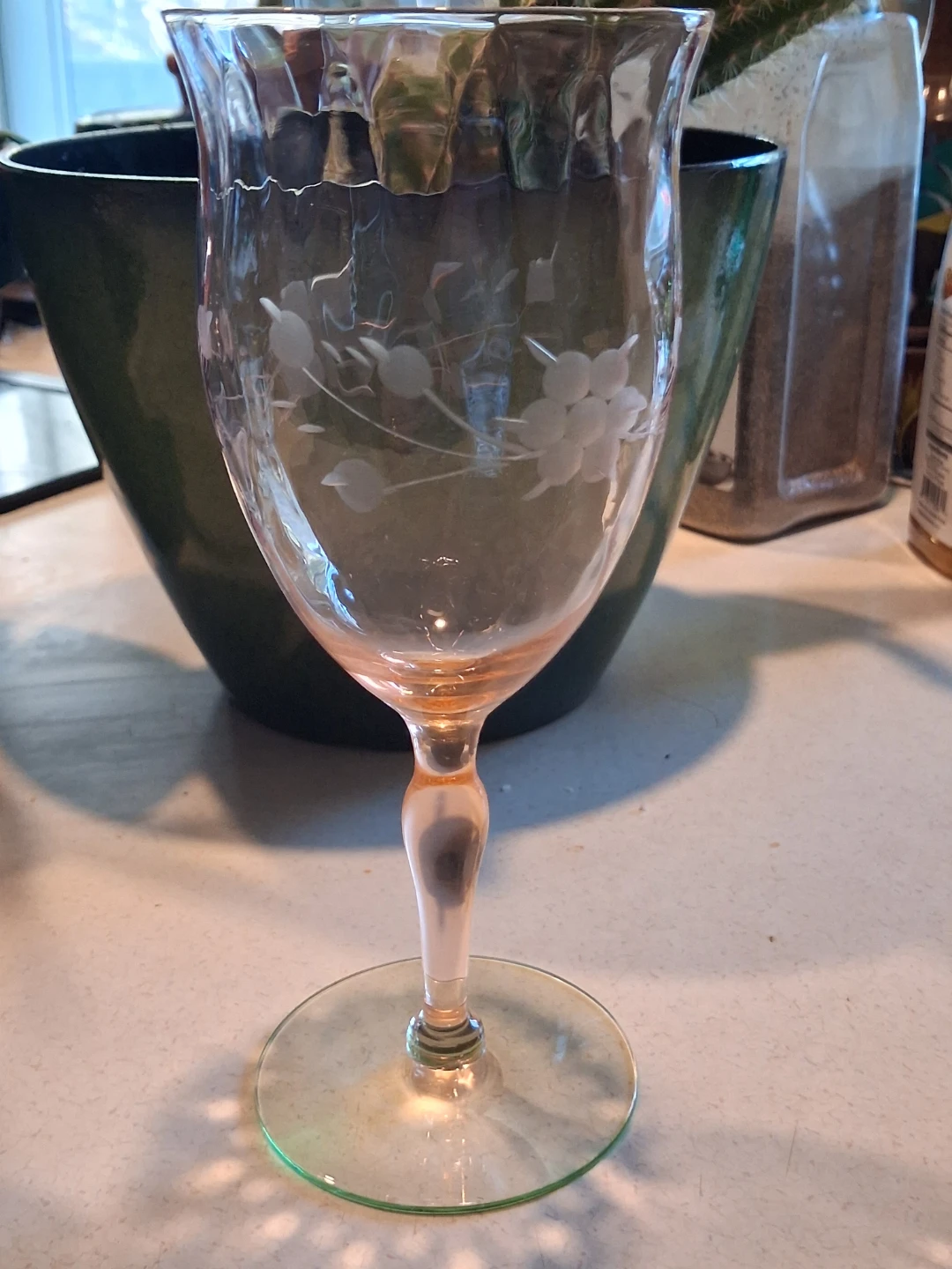 Set of 2 Vintage Weston Glass Co  Uranium Glass Wine Glasses - photo 5
