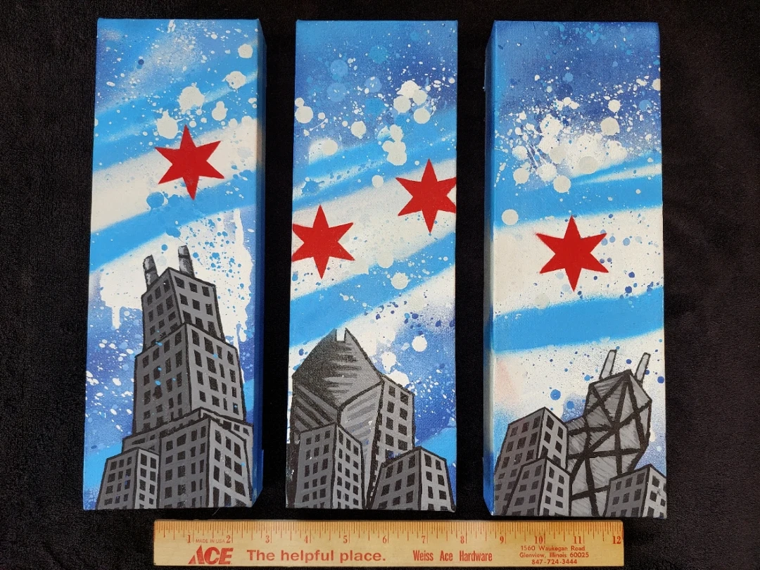 12" x 4" Chicago Skyline Triptych Art - photo 3