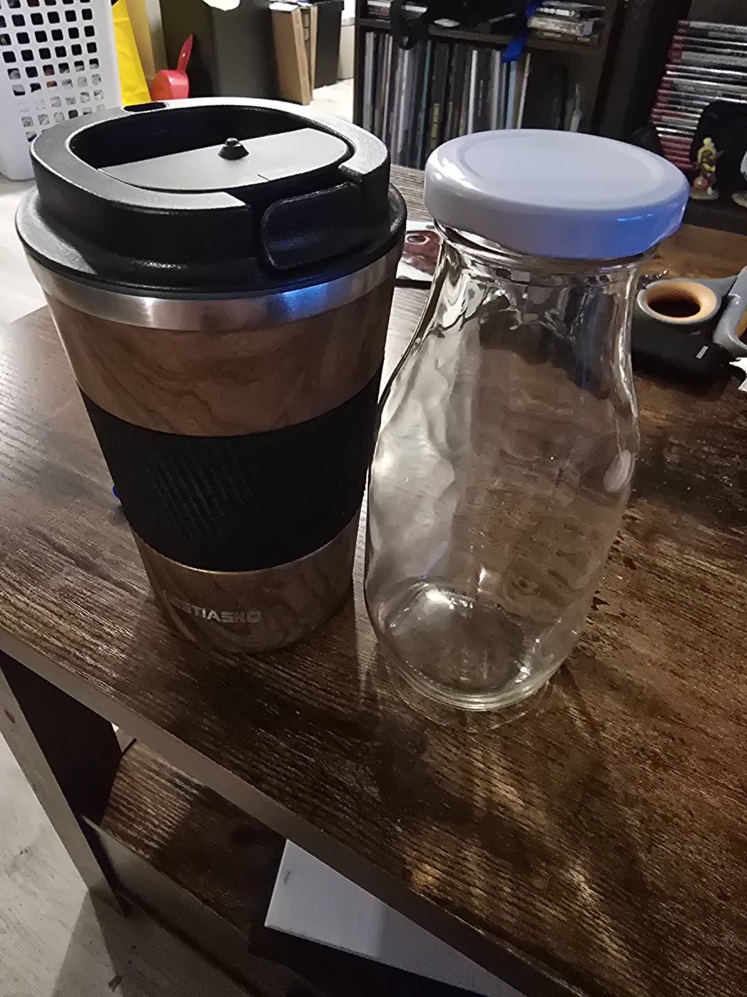 Tiaskö Wood-Look Travel Mug and Glass Bottle