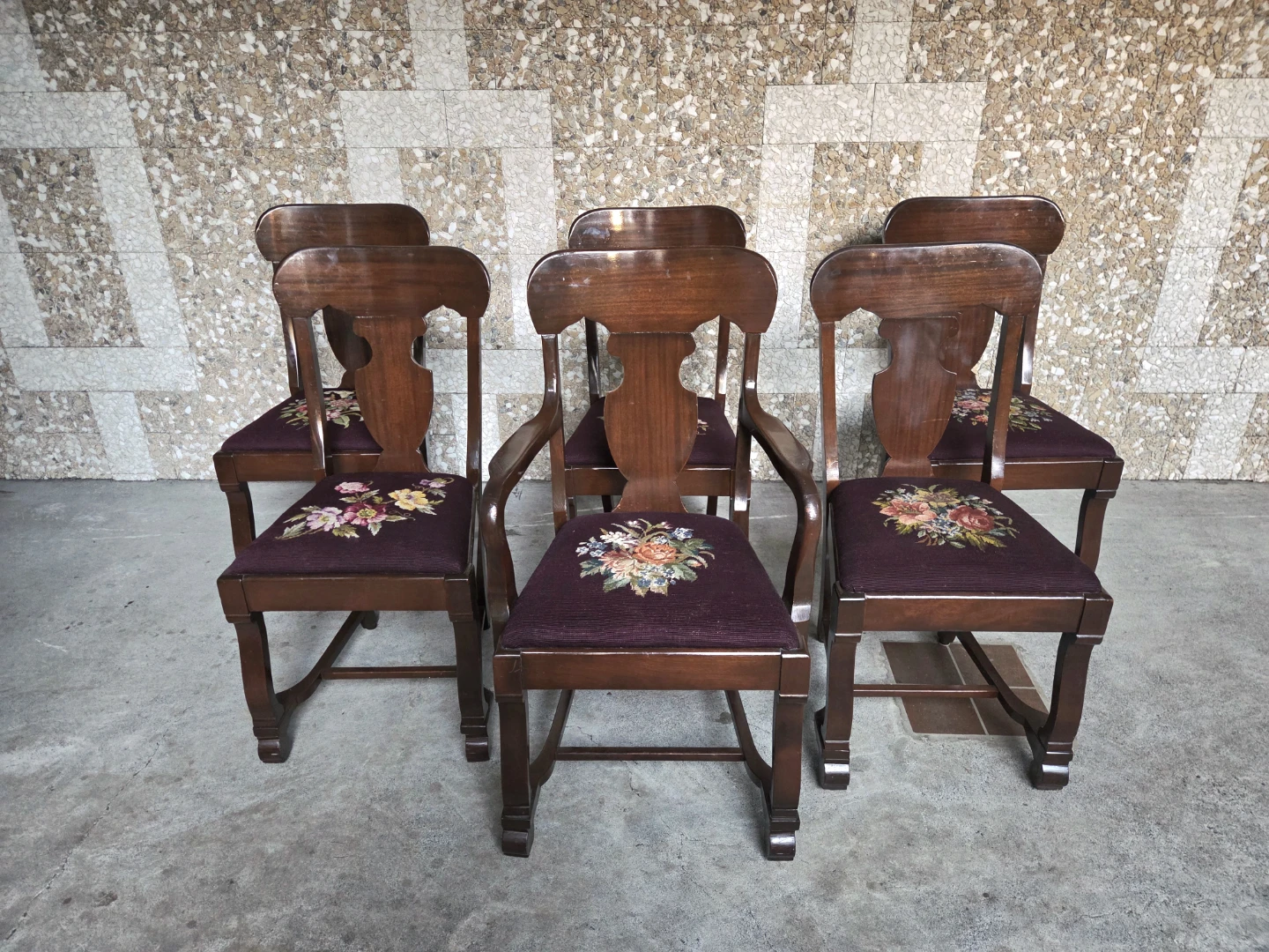 Set of 6 Vintage Solid Mahogany Dining Chairs - photo 3
